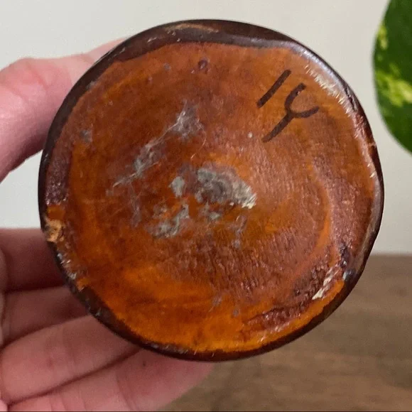 Vintage Hand Carved Wooden Vase 5" Two Tone Floral Leaf Design Tiki Bar Decor - Picture 5 of 5